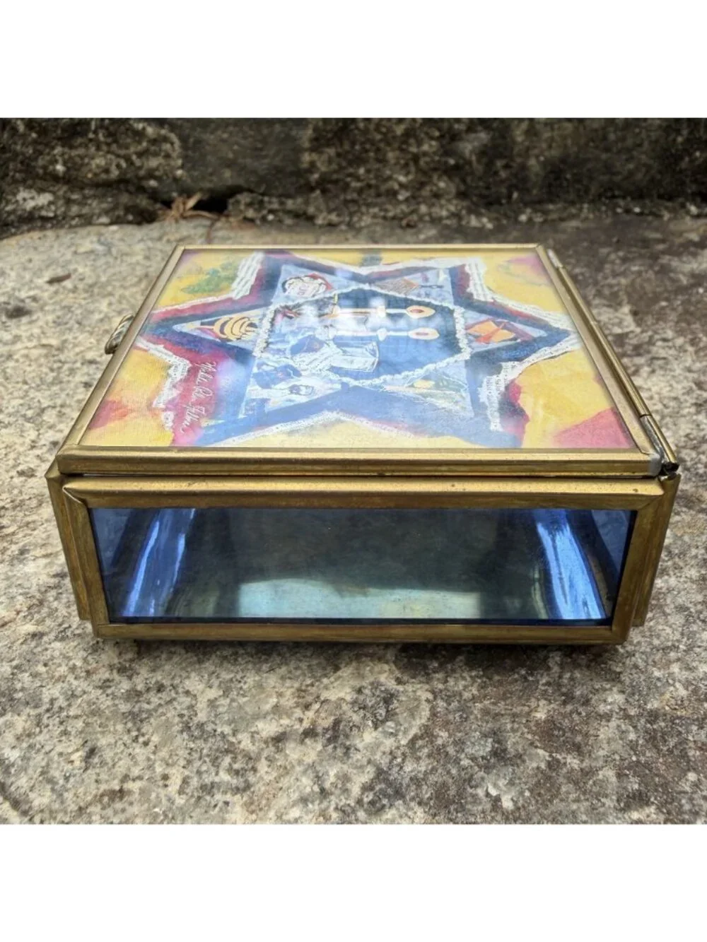 Jewish Star David Trinket Box Michelle Rohn-Feldman Brass Stained Glass Judaica